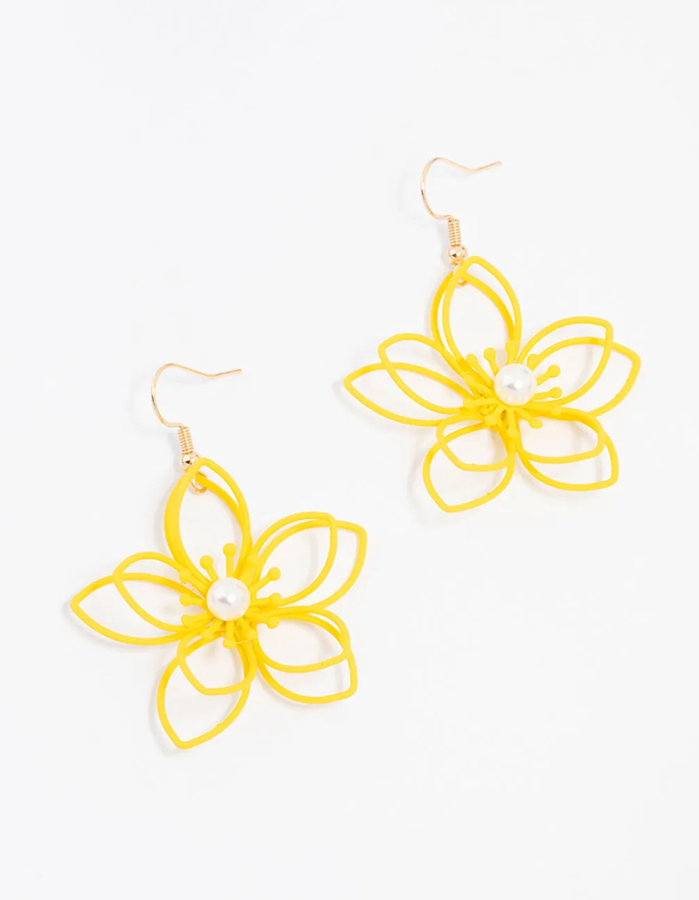 Yellow Gold Wire Pearl Flower Drop Earrings sold by lovisa