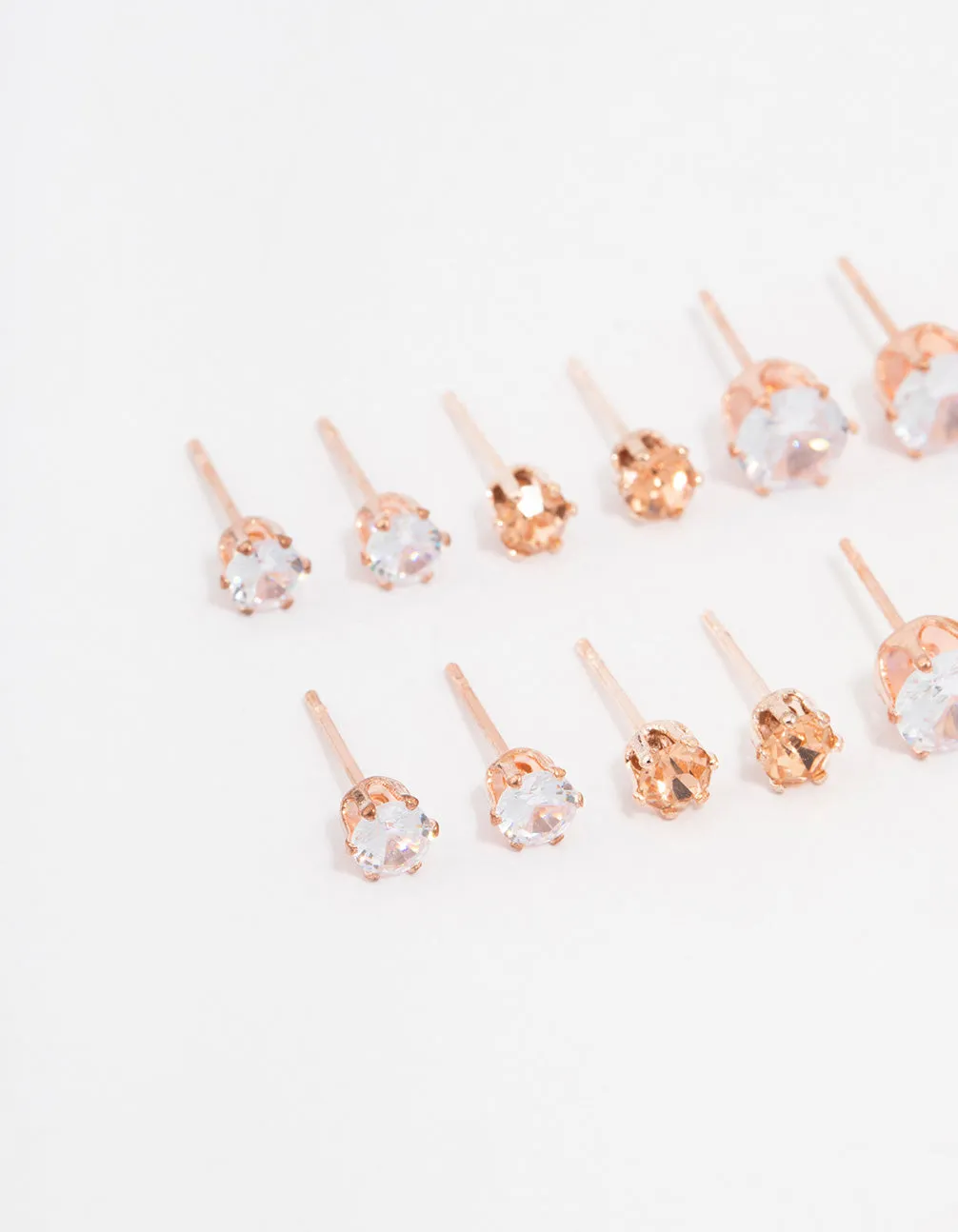 Rose Gold Basic Diamante Stud Earrings 8-Pack sold by lovisa product image thumbnail 2