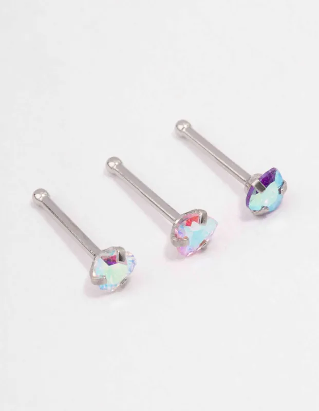 Surgical Steel Cubic Zirconia Heart Nose Piercing 3-Pack sold by lovisa
