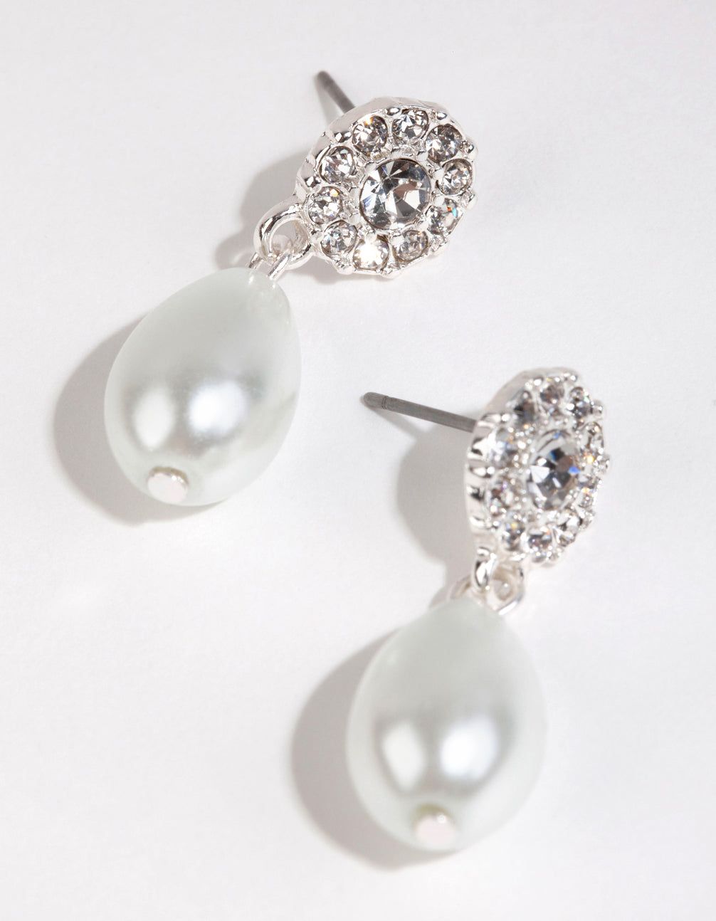 Silver Flower Pearl Stud Drop Earrings sold by lovisa
