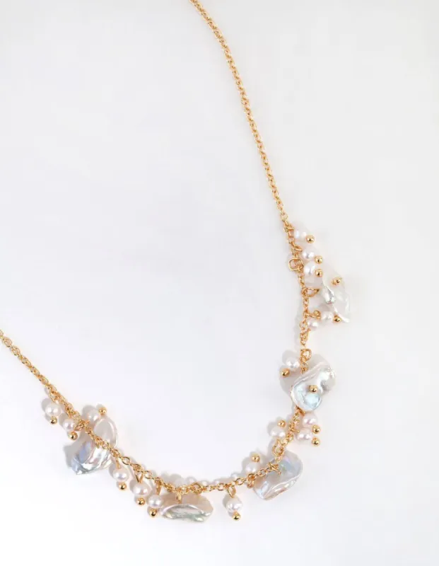 Gold Plated Freshwater Pearl Cluster Drop Necklace sold by lovisa