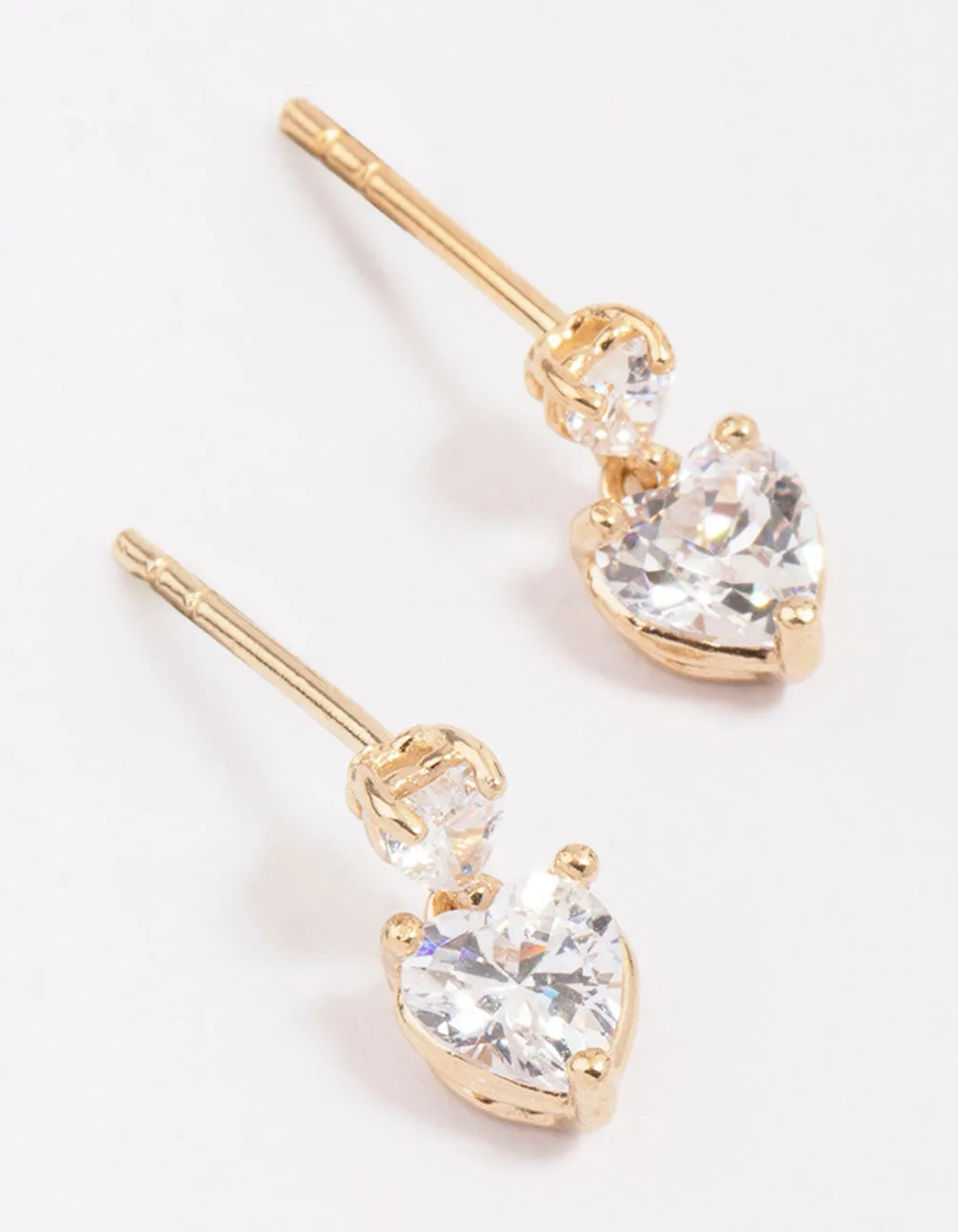 Gold Plated Sterling Silver Heart Cubic Zirconia Stud Earrings sold by lovisa