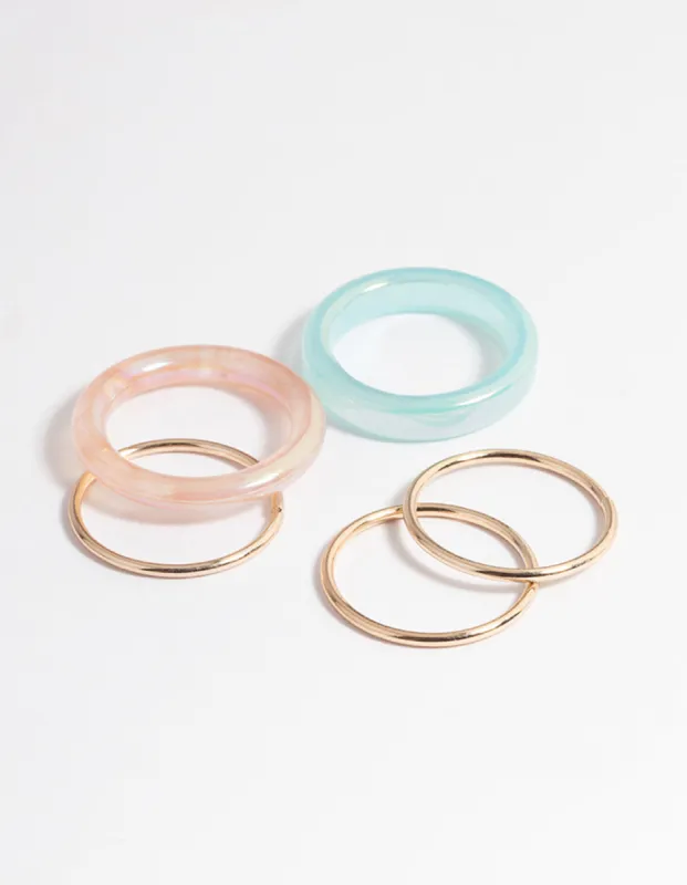 Gold Acrylic & Plain Ring 5-Pack sold by lovisa