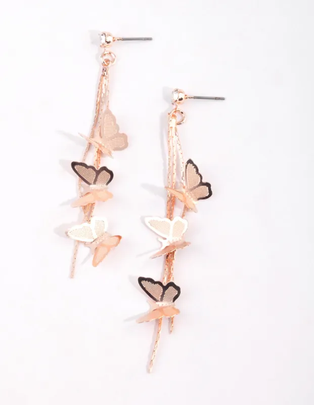 Rose Gold Butterfly Drop Earrings sold by lovisa