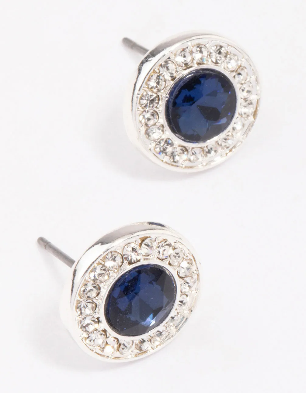 Silver Halo Sapphire Diamante Stud Earrings sold by lovisa