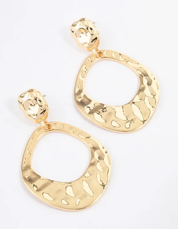 Gold Plated Molten Open Circle Drop Earrings sold by lovisa