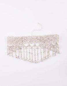 Silver Diamante Fringe Statement Choker sold by lovisa