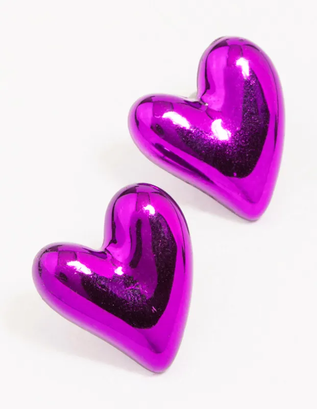 Purple Puffy Heart Stud Earrings sold by lovisa