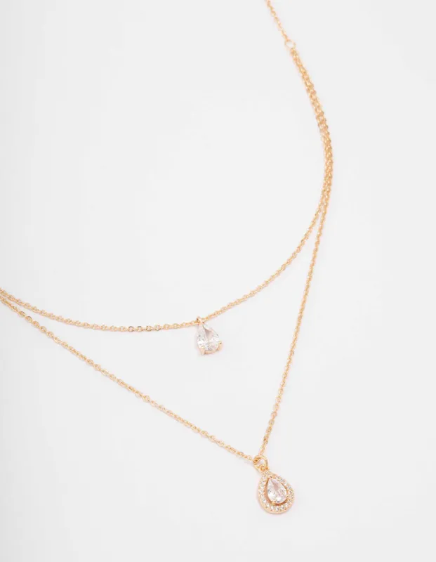 Gold Pear Halo Layered Necklace sold by lovisa