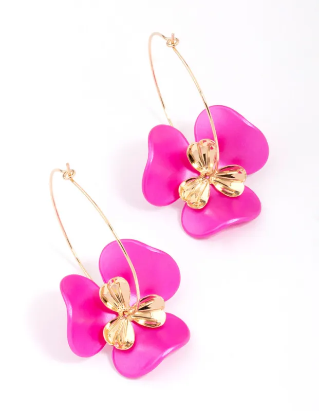 Pink Flower Wire Hoop Earrings sold by lovisa