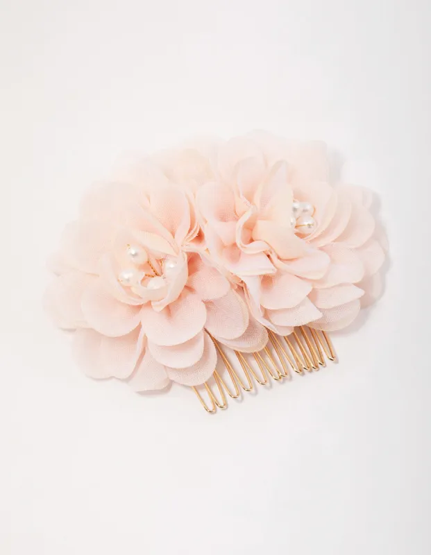 Gold Triple Pink Flower Hair Comb sold by lovisa