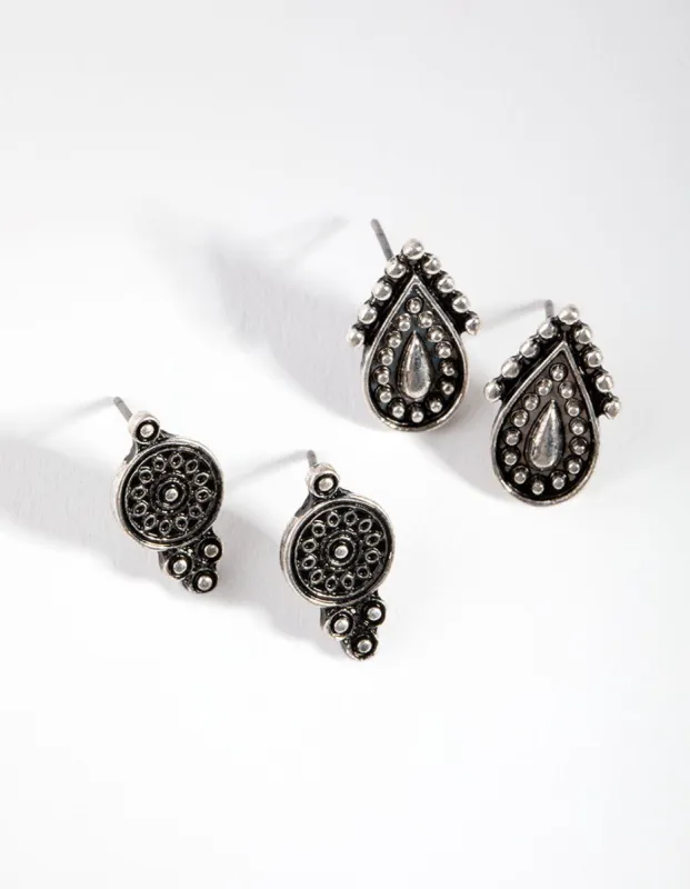 Antique Silver Festival Stud Earring Set sold by lovisa