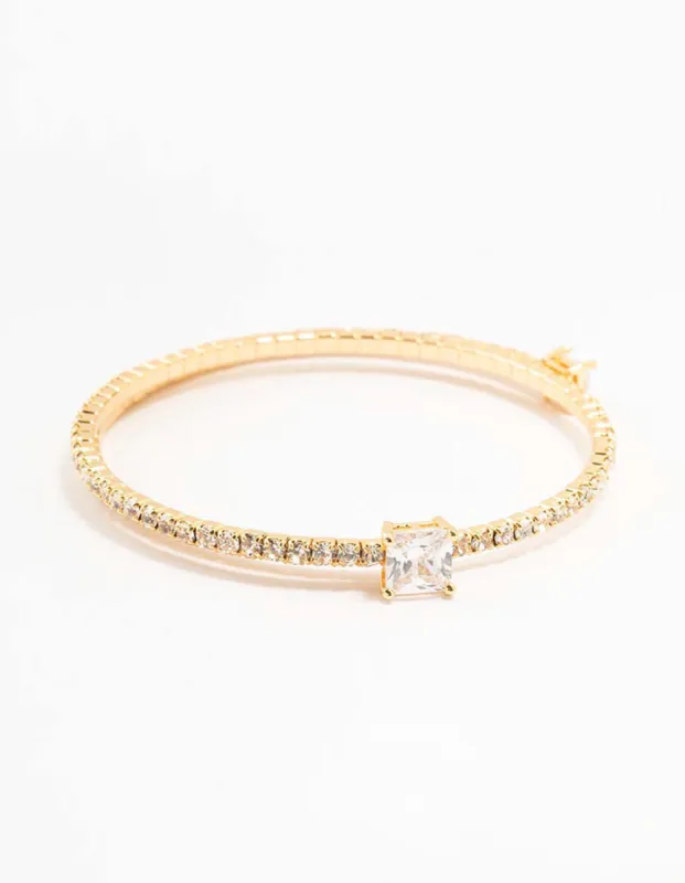 Gold Plated Square Stone Wrapped Cuff Bracelet sold by lovisa