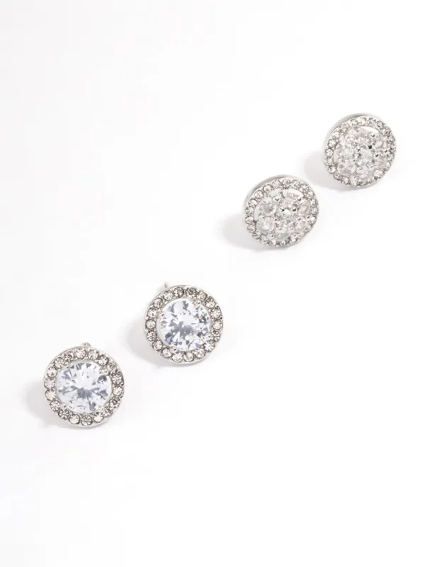 Rhodium Round & Flower Halo Earrings Pack sold by lovisa