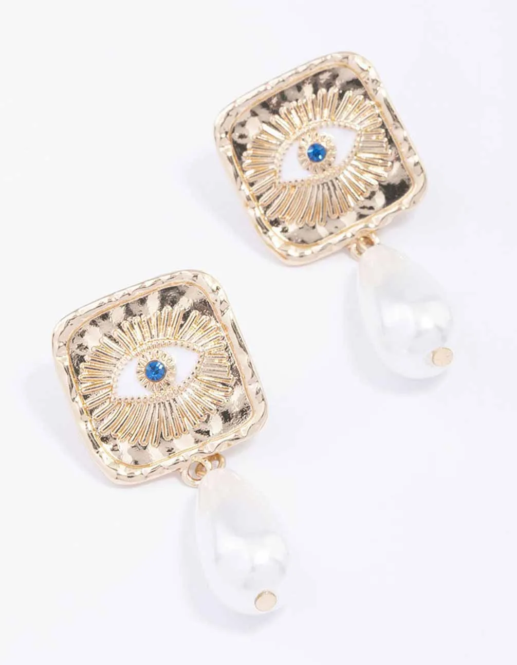 Gold Evil Eye Pearl Drop Earrings sold by lovisa