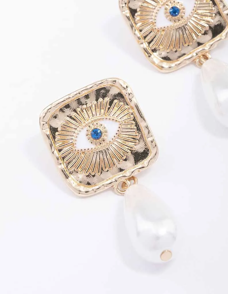 Gold Evil Eye Pearl Drop Earrings sold by lovisa product image thumbnail 2