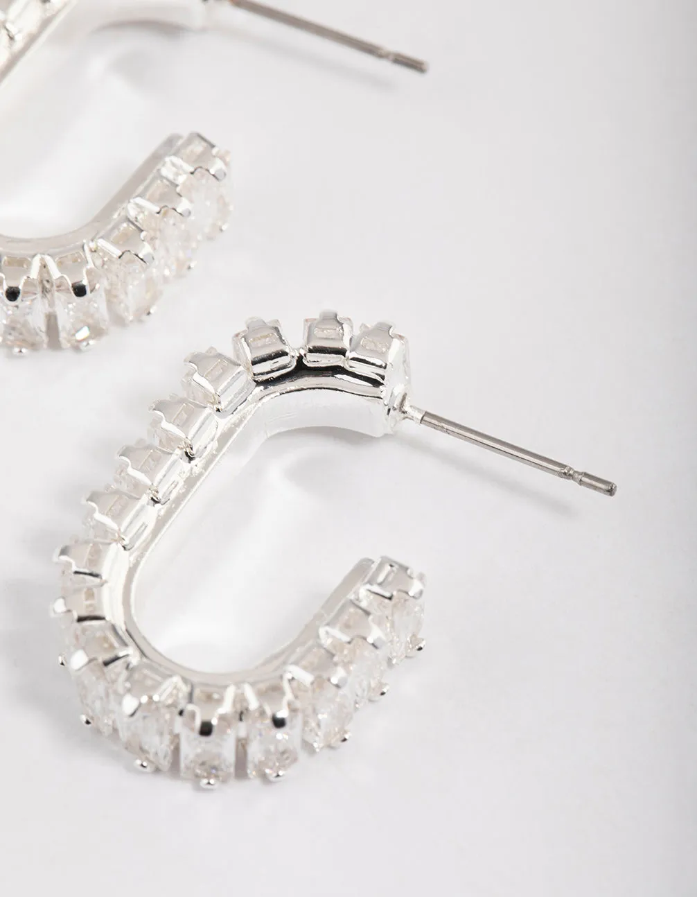 Silver Plated Oval Horizontal Baguette Hoop Earrings sold by lovisa product image thumbnail 3