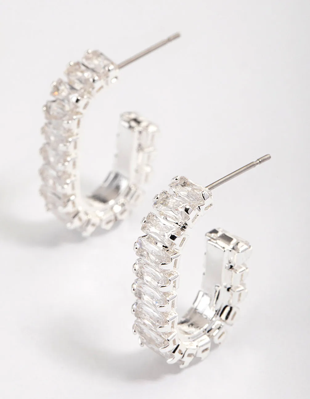 Silver Plated Oval Horizontal Baguette Hoop Earrings sold by lovisa product image thumbnail 2