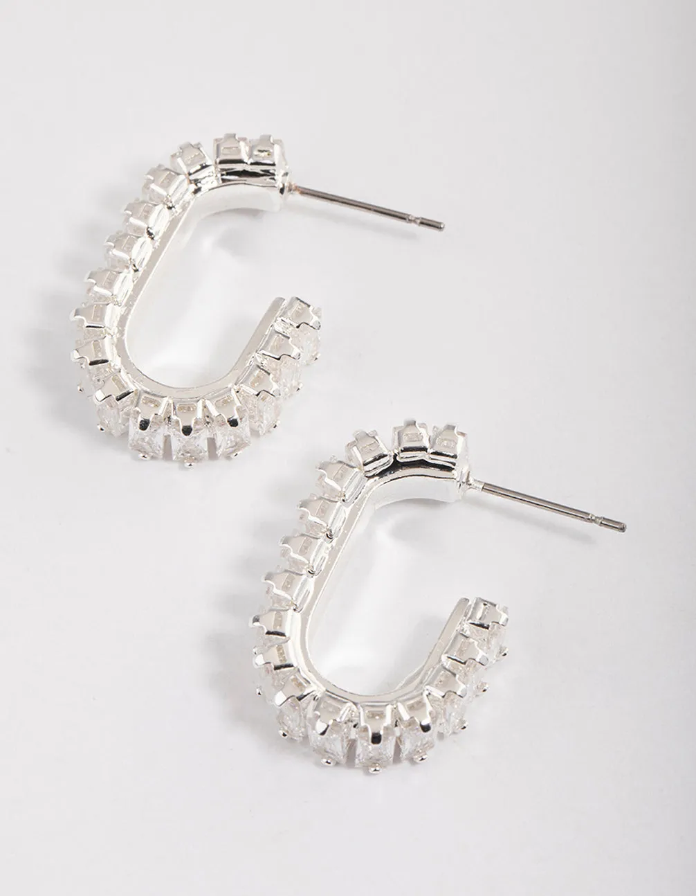 Silver Plated Oval Horizontal Baguette Hoop Earrings sold by lovisa
