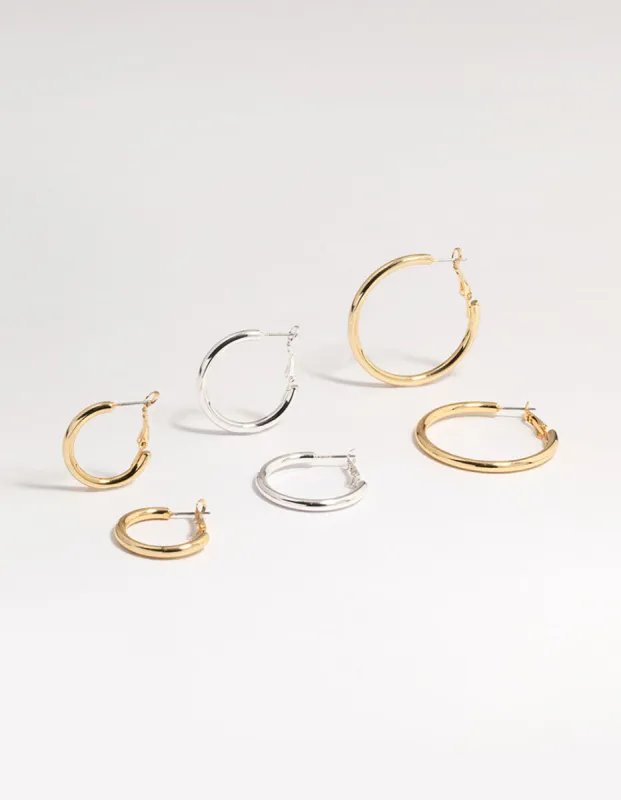 Mixed Metals Basic Thick Hoop Earrings 3-Pack sold by lovisa