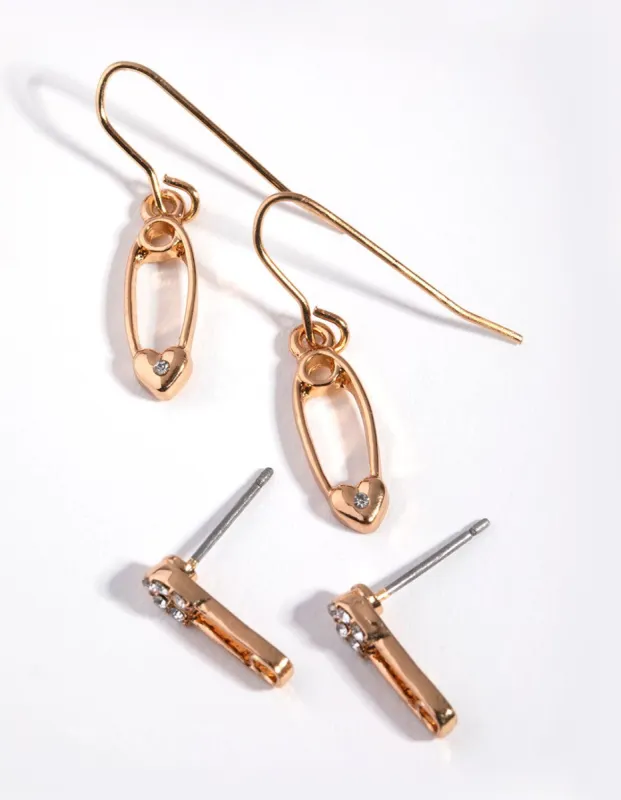 Gold Safety Pin Earring Pack sold by lovisa