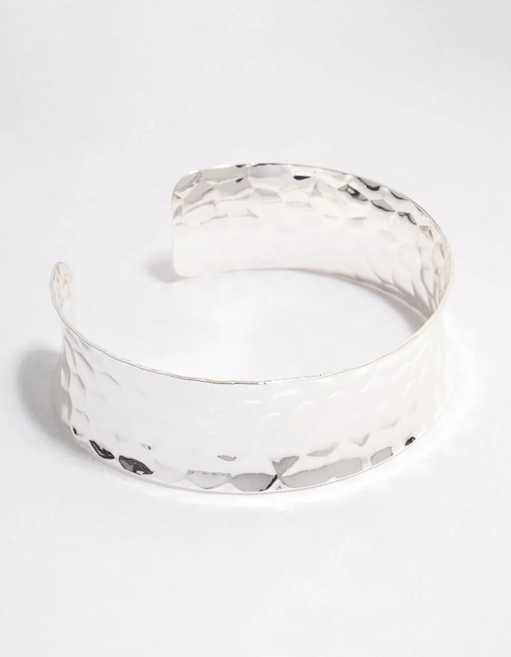 Silver Thick Hammered Open Wrist Cuff sold by lovisa
