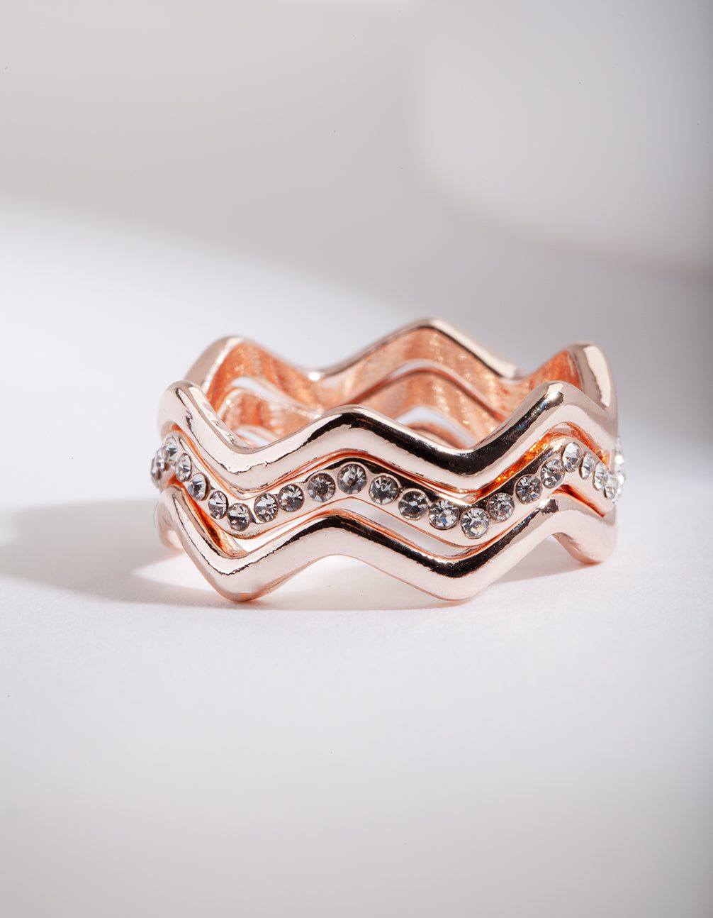 Rose Gold Zig Zag Diamante Ring Stack sold by lovisa