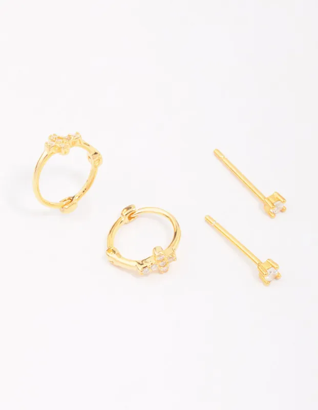 Gold Plated Sterling Silver Cubic Zirconia Cross Earring Pack sold by lovisa