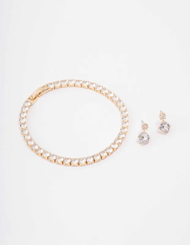 Gold Round Tennis Bracelet & Earring Set sold by lovisa