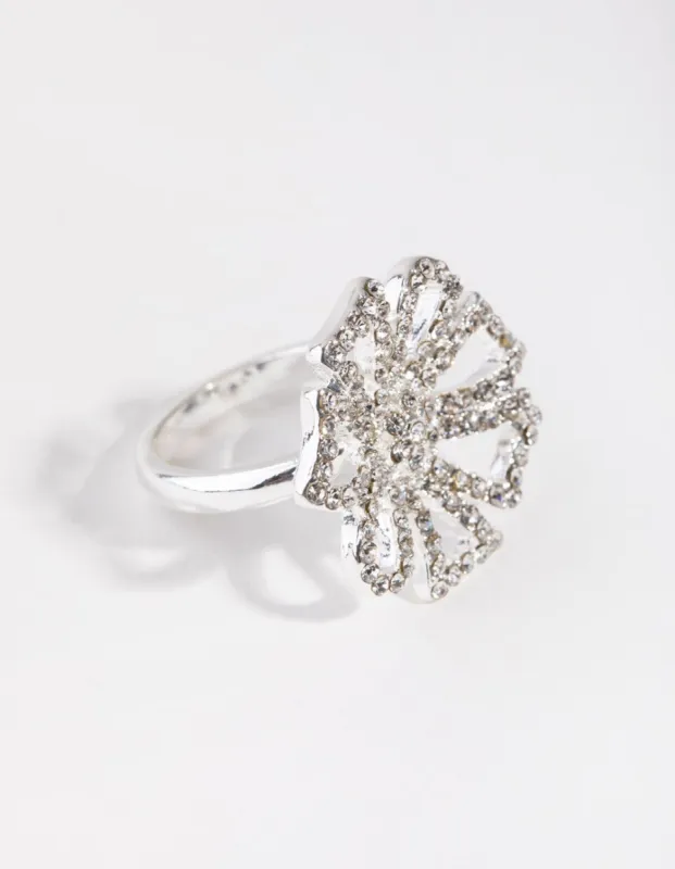 Silver Diamante Flower Ring sold by lovisa