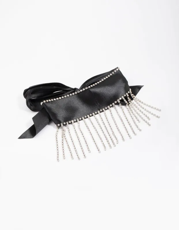 Black Fabric Diamante Drop Choker sold by lovisa