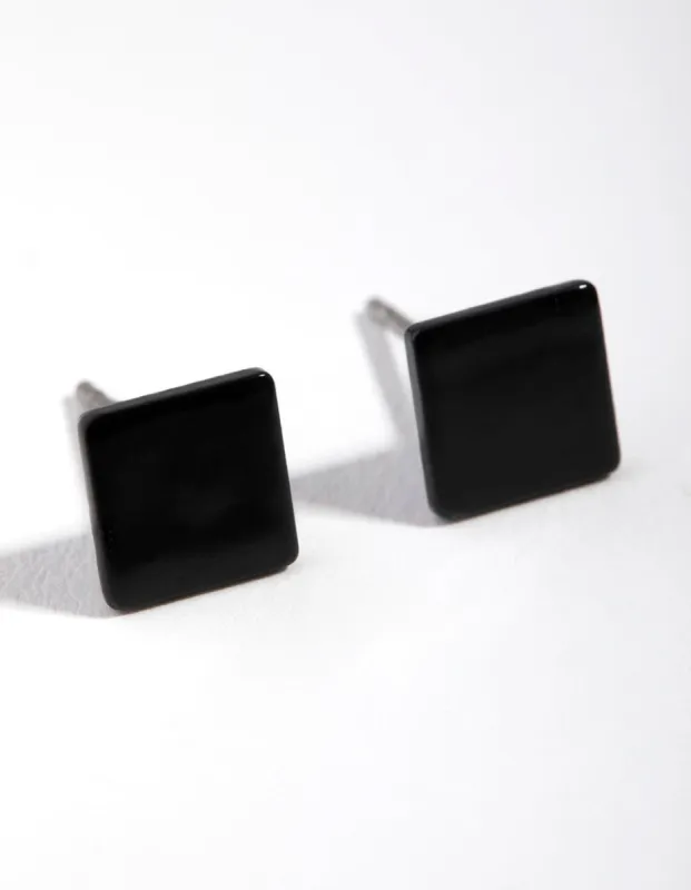 Matte Black Square Stud Earrings sold by lovisa