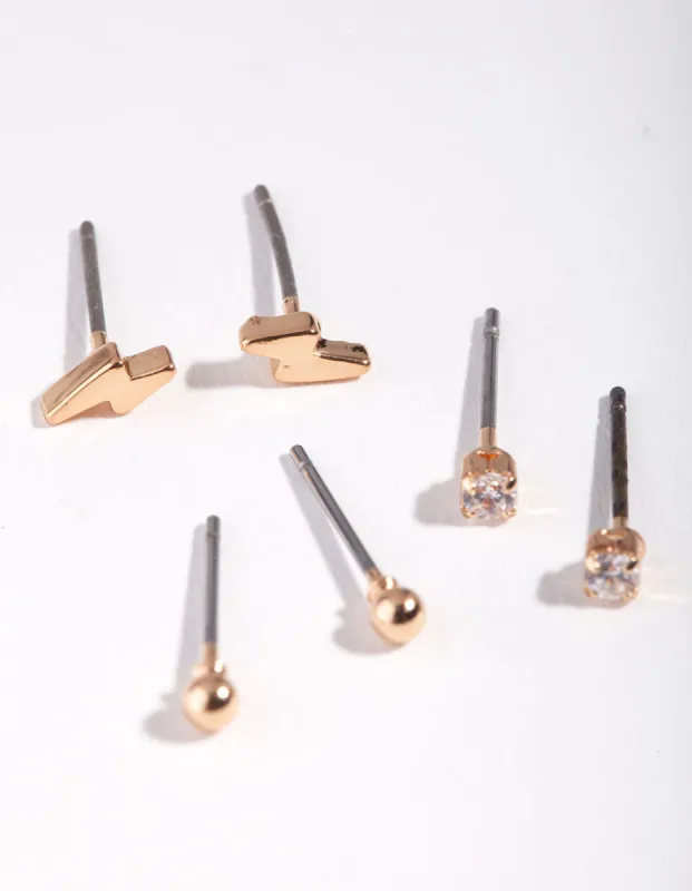 Gold Lightening Bolt & Diamante Stud Earring Pack sold by lovisa