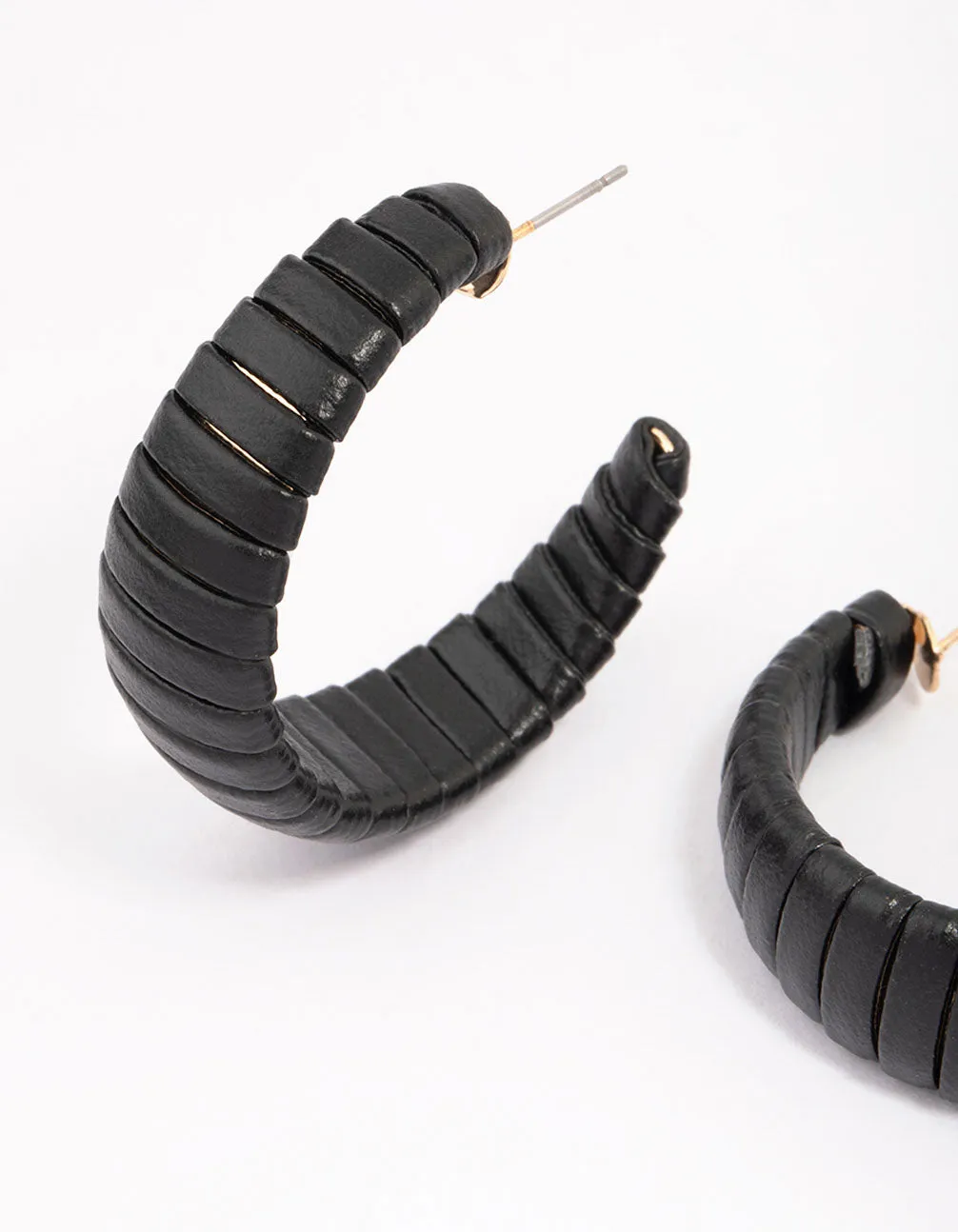 Black Faux Leather Wrapped Hoop Earrings sold by lovisa product image thumbnail 3