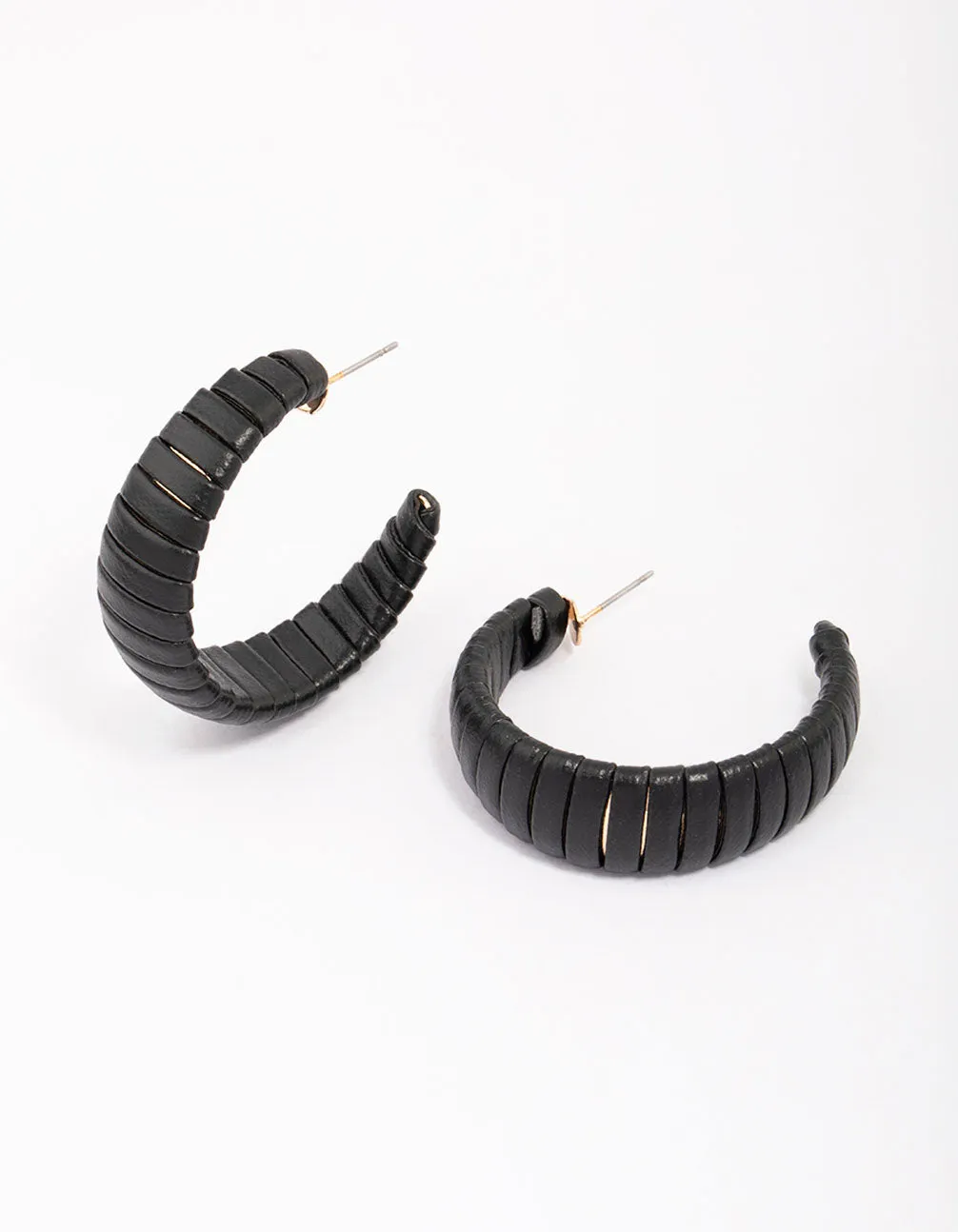 Black Faux Leather Wrapped Hoop Earrings sold by lovisa