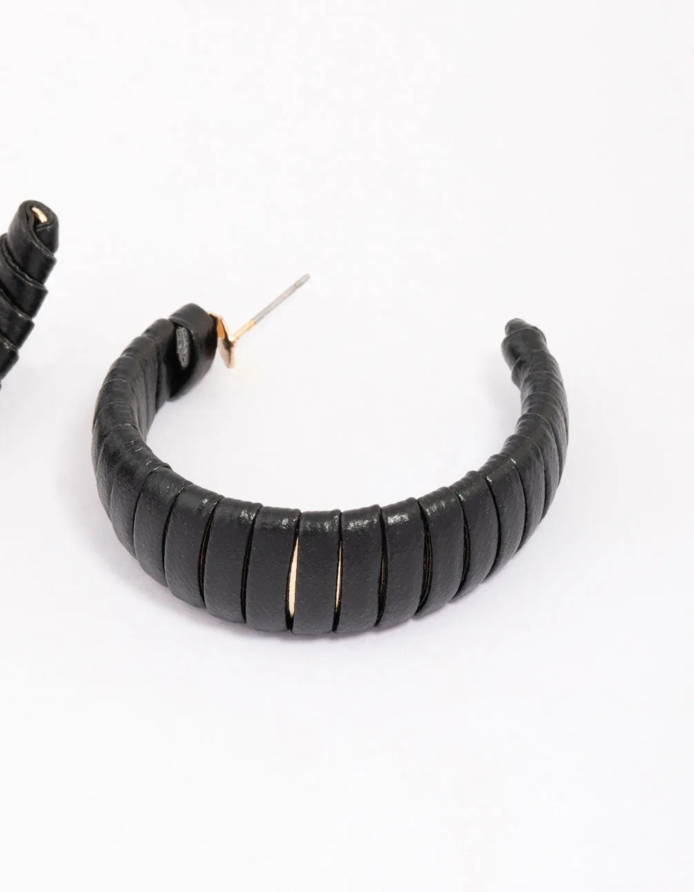 Black Faux Leather Wrapped Hoop Earrings sold by lovisa product image thumbnail 2