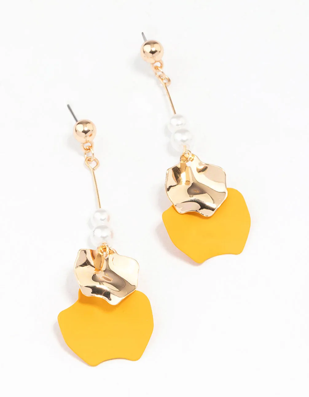 Gold Pearl Layered Petal Drop Earrings sold by lovisa