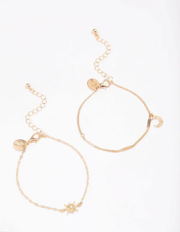 Gold Star & Moon Bracelet Pack sold by lovisa