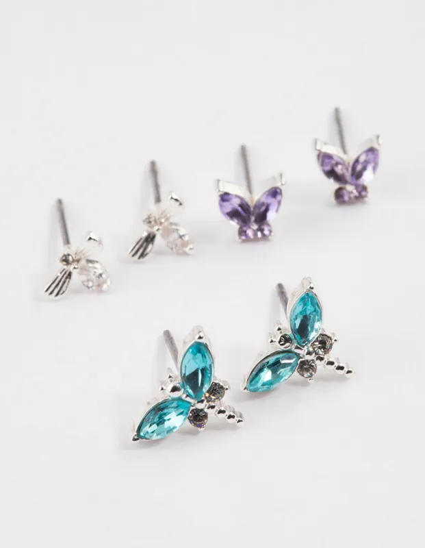 Silver Mixed Butterfly Stud Earrings Pack sold by lovisa