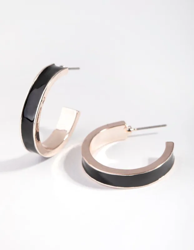 Rose Gold Thick Black Enamel Hoop Earrings sold by lovisa