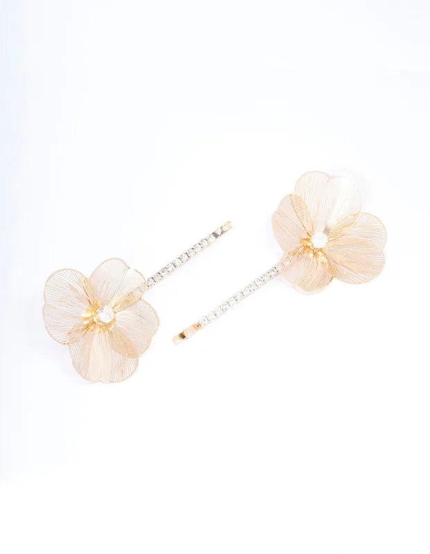 Gold Flower & Diamante Hair Clips 2-Pack sold by lovisa
