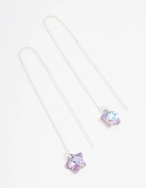 Rhodium Thread Through Star Drop Earrings sold by lovisa
