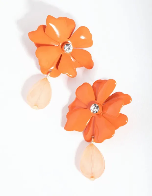 Matte Orange Flower Drop Earrings sold by lovisa