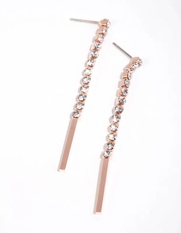 Rose Gold Half Diamante Stick Drop Earrings sold by lovisa