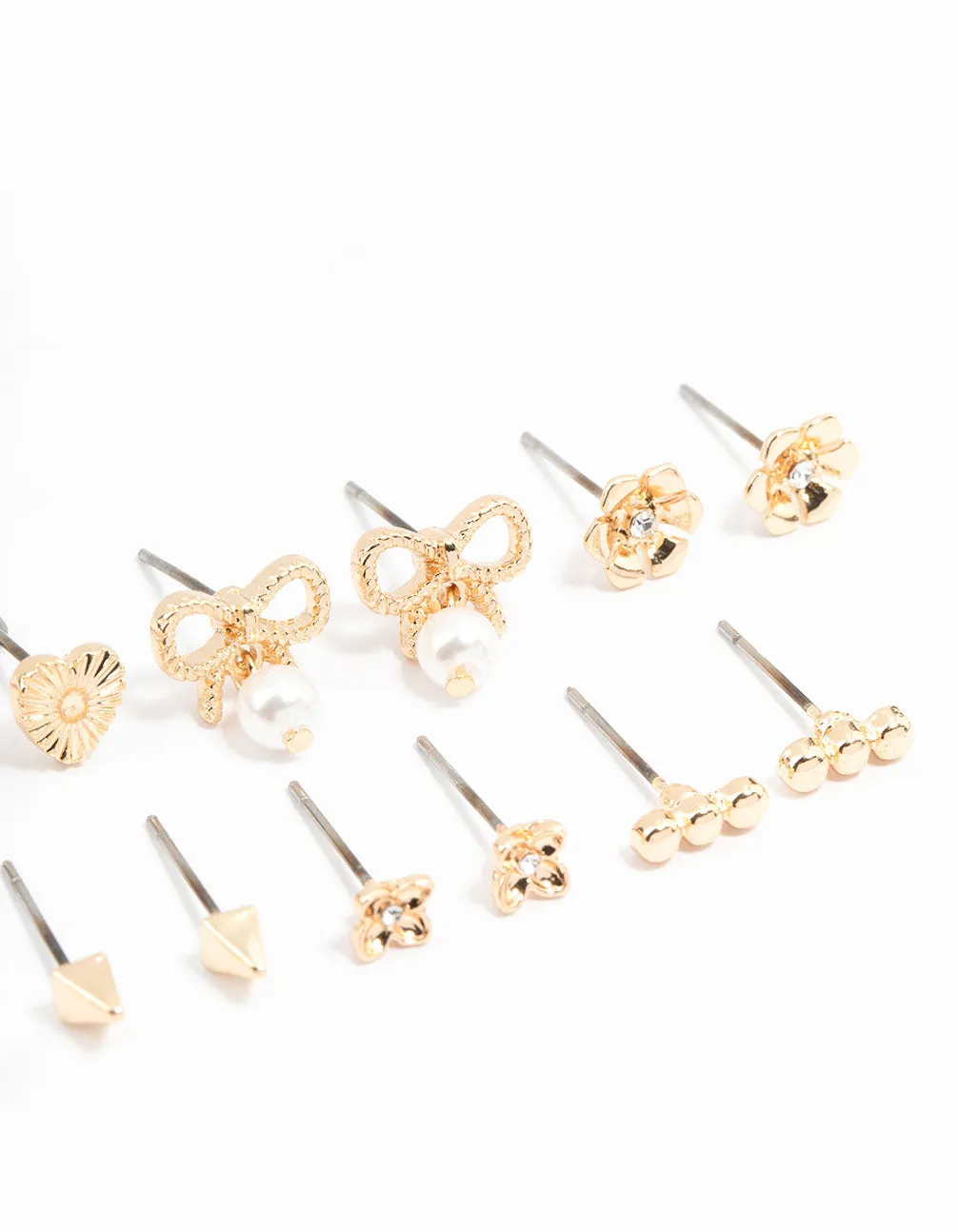 Gold Bow & Pearl Stud Earrings 8-Pack sold by lovisa product image thumbnail 3