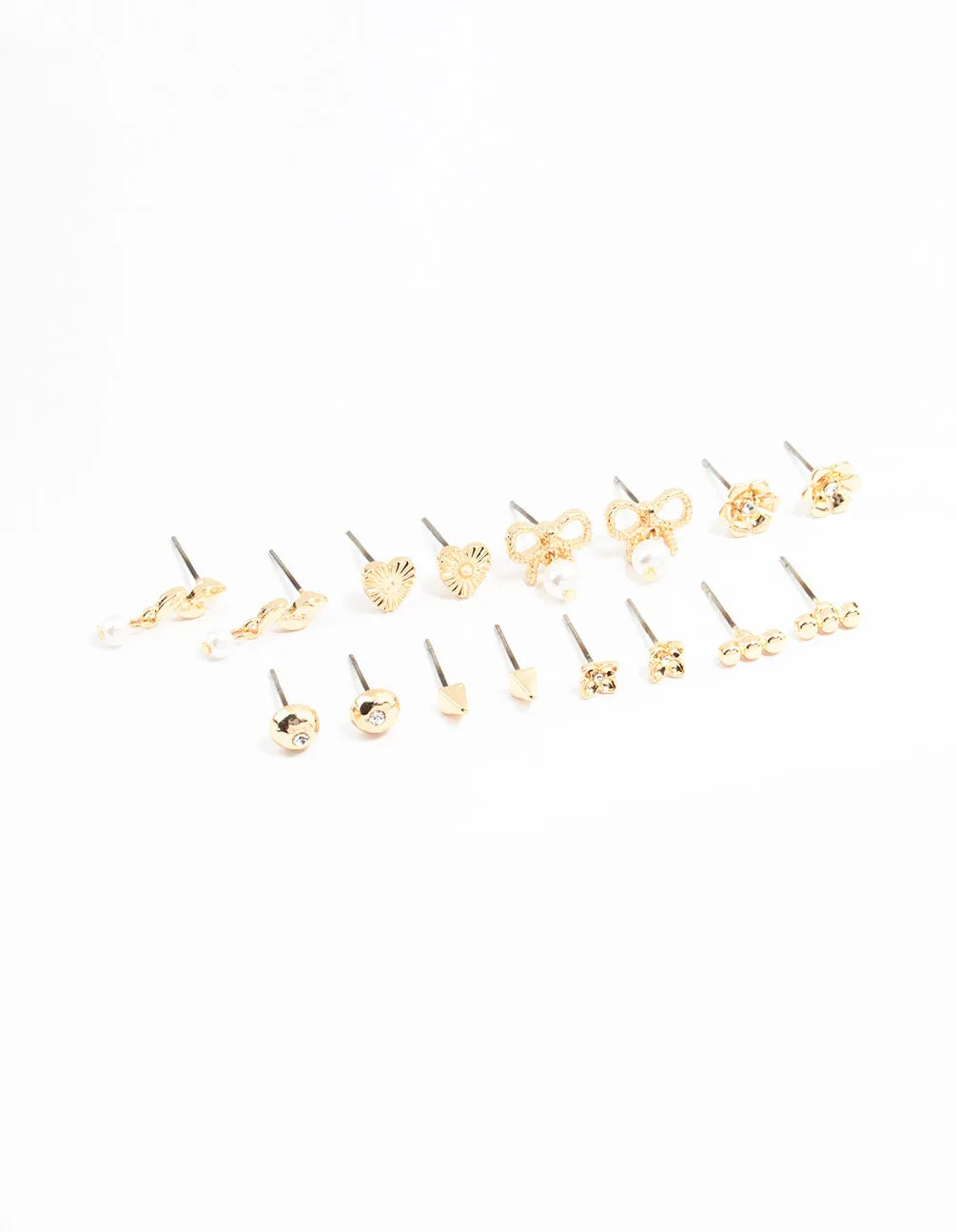 Gold Bow & Pearl Stud Earrings 8-Pack sold by lovisa