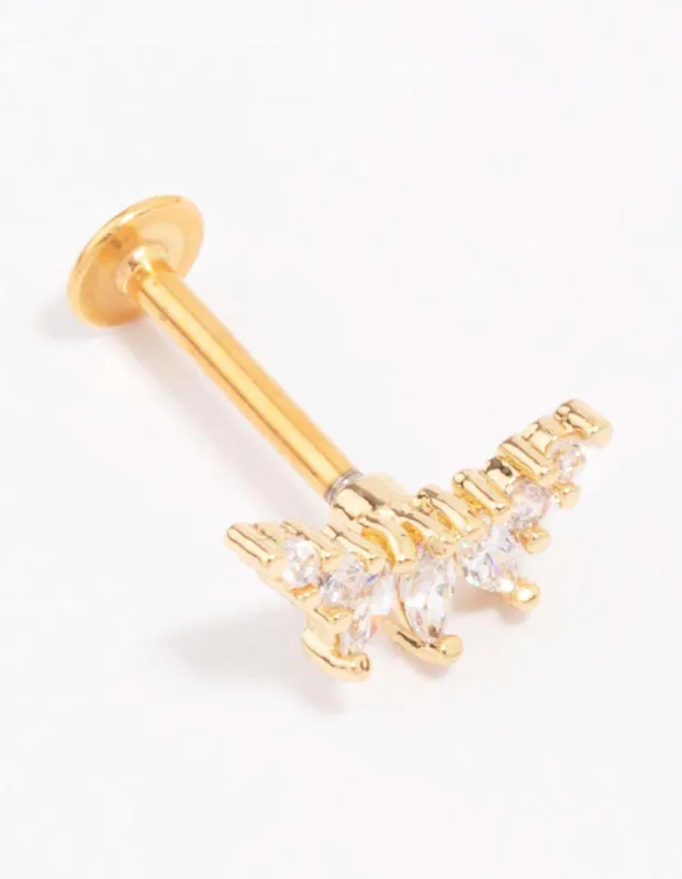 Gold Plated Surgical Steel Triangular Marquise Single Flat Back sold by lovisa