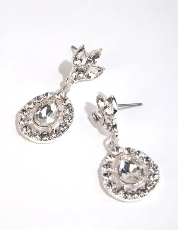 Silver Diamante Surrounded Pear Drop Earrings sold by lovisa