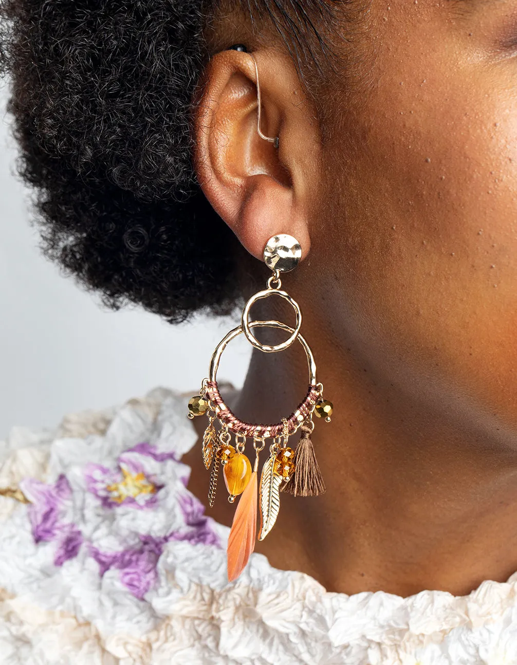 Brown Bead & Feather Drop Earrings sold by lovisa product image thumbnail 2