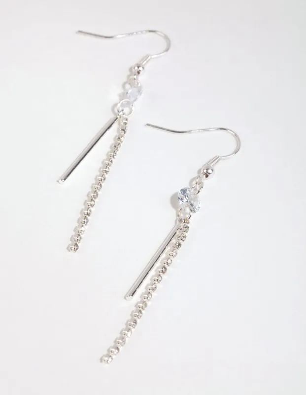 Silver Diamante Chain & Stick Drop Earrings sold by lovisa